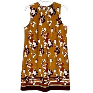 ANN TAYLOR Factory Shift Dress Sleeveless Browns Black White Florals Women LP